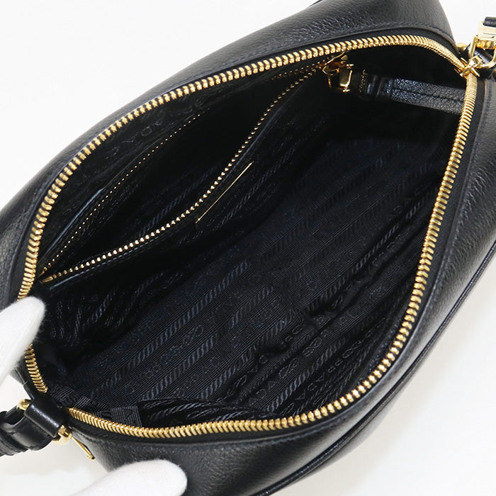 Prada 1Bh089 Shoulder Bag Logo Embossing Camera Bag Leather Black Women(Unisex)