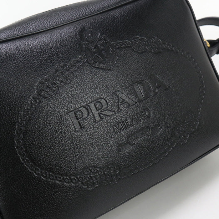 Prada 1Bh089 Shoulder Bag Logo Embossing Camera Bag Leather Black Women(Unisex)