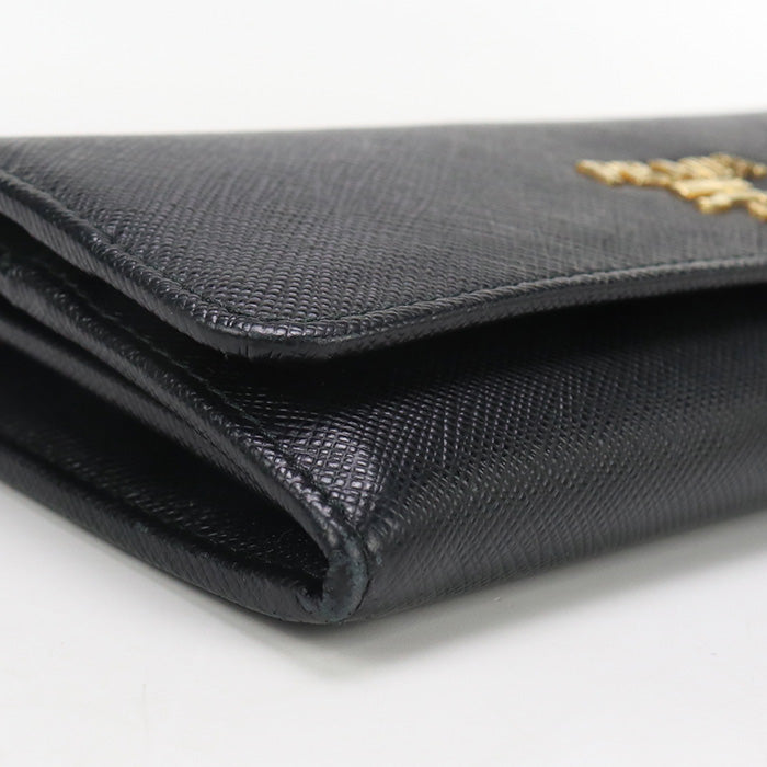 Prada Saffiano Multicolor Long Wallet With Double Fold Coin Purse Black Women