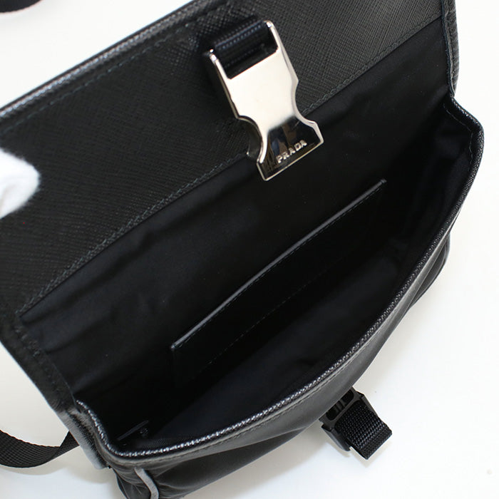 Prada 2Zh108 Diagonal Shoulder Bag Nylon/Safiano Leather Black Mens