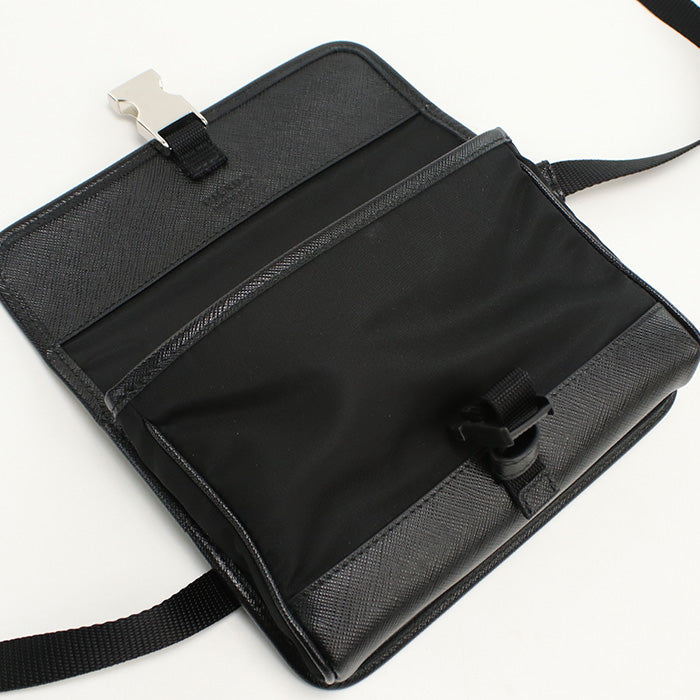 Prada 2Zh108 Diagonal Shoulder Bag Nylon/Safiano Leather Black Mens