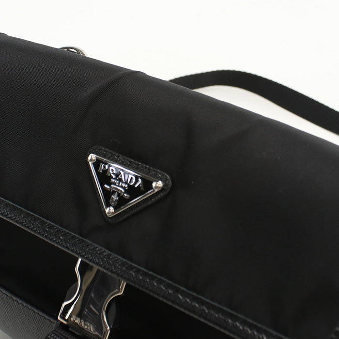 Prada 2Zh108 Diagonal Shoulder Bag Nylon/Safiano Leather Black Mens