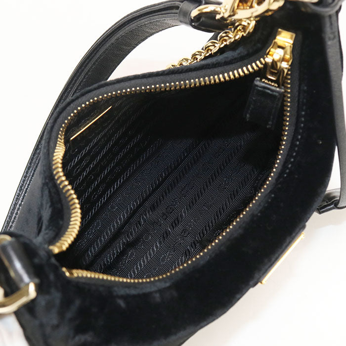 Prada 1Bc204 2C7Q F0002 Velvet Mini Re-Edition Shoulder Bag Viscose Black Women
