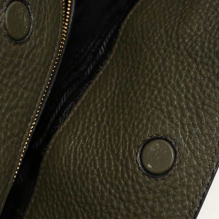 Prada 1Bg100 Tote Bag Embossed Logo Shoulder Bag Leather Khaki Women(Unisex)