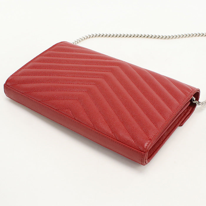 Saint Laurent Sl90027 Classic Cassandra Chain Wallet Calfskin Red Women