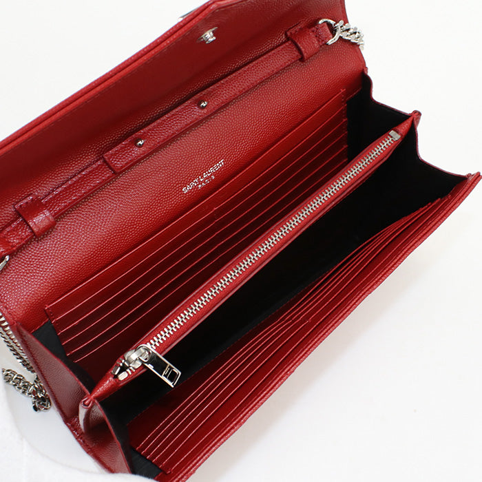 Saint Laurent Sl90027 Classic Cassandra Chain Wallet Calfskin Red Women