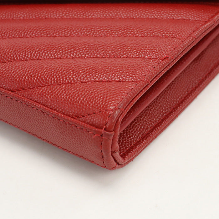 Saint Laurent Sl90027 Classic Cassandra Chain Wallet Calfskin Red Women