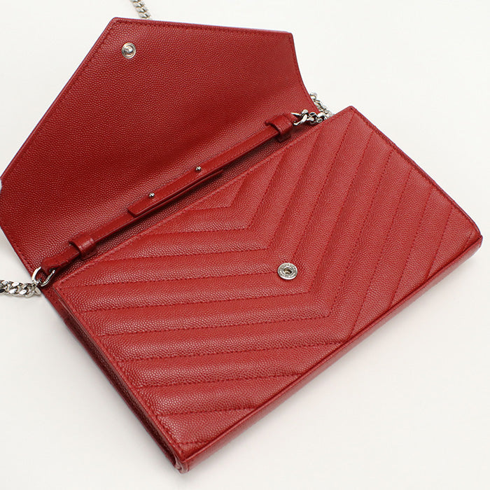 Saint Laurent Sl90027 Classic Cassandra Chain Wallet Calfskin Red Women
