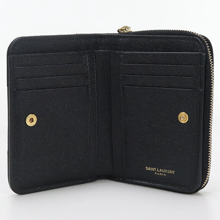 Saint Laurent Zip Around Monogram Bi-Fold Wallet With Coin Purse Black Women