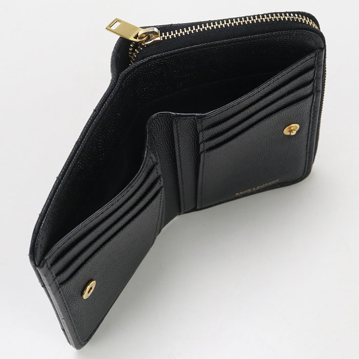 Saint Laurent Zip Around Monogram Bi-Fold Wallet With Coin Purse Black Women