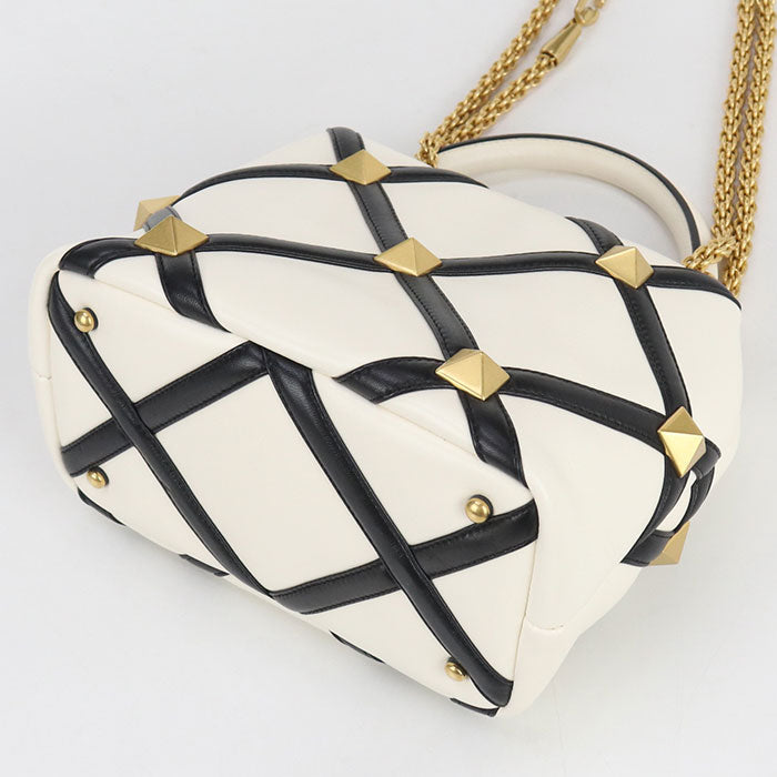 Valentino 2Way Handle Bag Roman Studs Handbagn Nappa Leather White Women