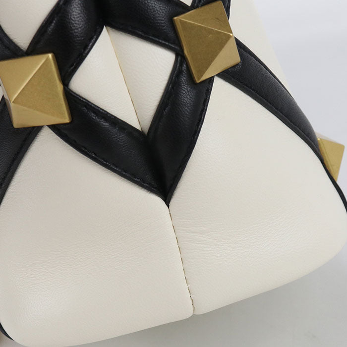 Valentino 2Way Handle Bag Roman Studs Handbagn Nappa Leather White Women