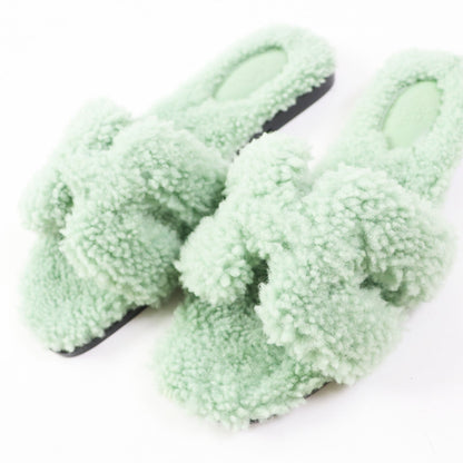Hermes Sandals H212178Z Ramfer Light Green Type Oran Women 37