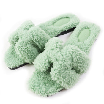 Hermes Sandals H212178Z Ramfer Light Green Type Oran Women 37