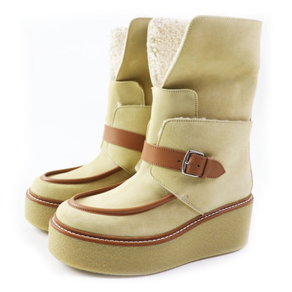 Hermes Short Boots Beauveroy/Calfskin Beige Palomino Emisfer Women 35