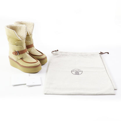 Hermes Short Boots Beauveroy/Calfskin Beige Palomino Emisfer Women 35