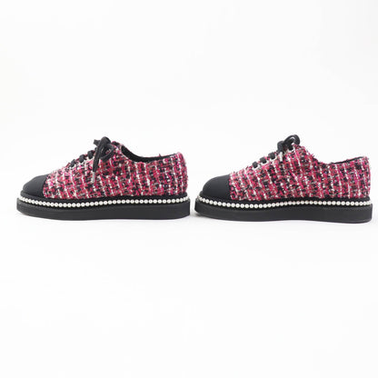 Chanel Low Cut Sneakers G32357 Tweed Pink Black Women 35