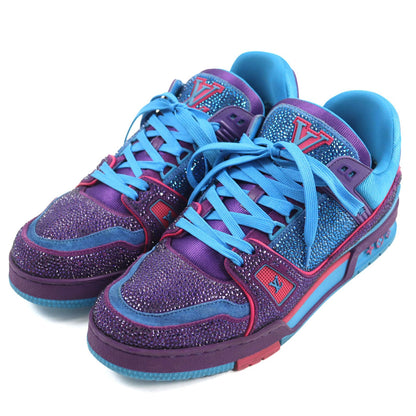 Louis Vuitton Sneakers 1A9Jwj Suede, Fabric, Rhinestone Blue Purple Lv Trainer Line Mens 8