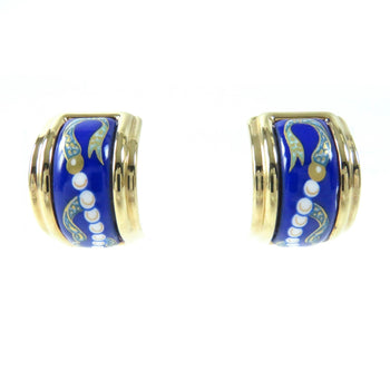 Hermes Earring Gold Plated Blue Pearl Motif Nanappoyaki Emile Women