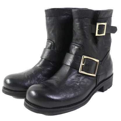 Jimmy Choo Short Boots Leather Black Biker Women 35 Secondhand