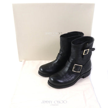 Jimmy Choo Short Boots Leather Black Biker Women 35 Secondhand