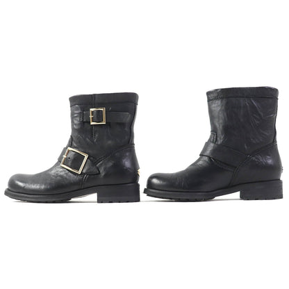 Jimmy Choo Short Boots Leather Black Biker Women 35 Secondhand