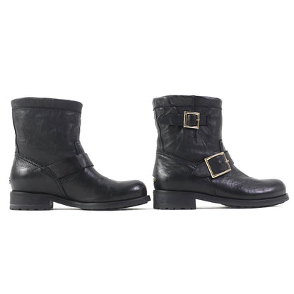 Jimmy Choo Short Boots Leather Black Biker Women 35 Secondhand
