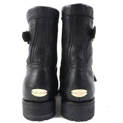 Jimmy Choo Short Boots Leather Black Biker Women 35 Secondhand