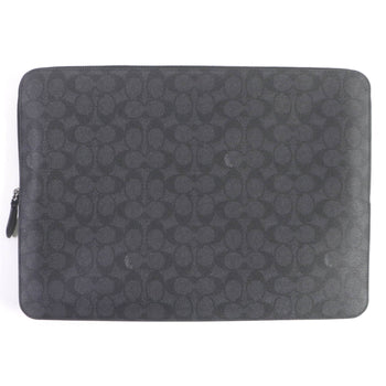Coach Clutch Bag Cj799 Signature Canvas, Leather Charcoal Zip Around Laptop Case Mens