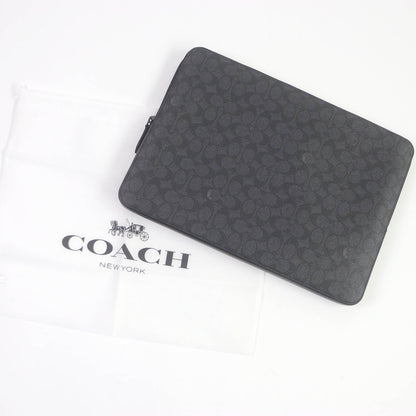 Coach Clutch Bag Cj799 Signature Canvas, Leather Charcoal Zip Around Laptop Case Mens
