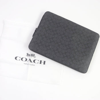 Coach Clutch Bag Cj799 Signature Canvas, Leather Charcoal Zip Around Laptop Case Mens