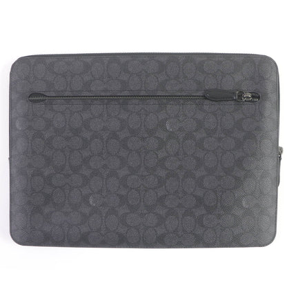 Coach Clutch Bag Cj799 Signature Canvas, Leather Charcoal Zip Around Laptop Case Mens
