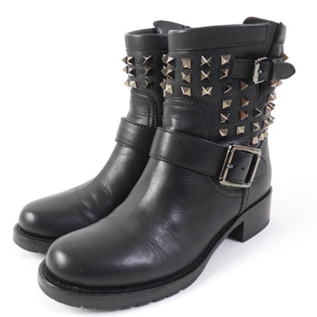 Valentino Garavani Short Boots Leather Black Women 37 Secondhand