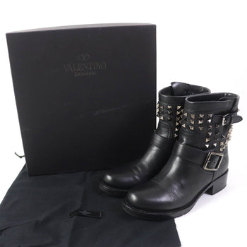 Valentino Garavani Short Boots Leather Black Women 37 Secondhand