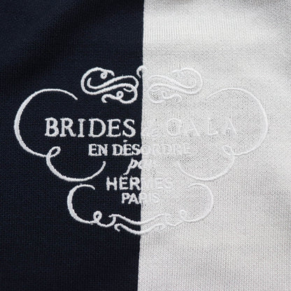 Hermes Short Sleeve Knit Silk Navy White Chaos Women 38