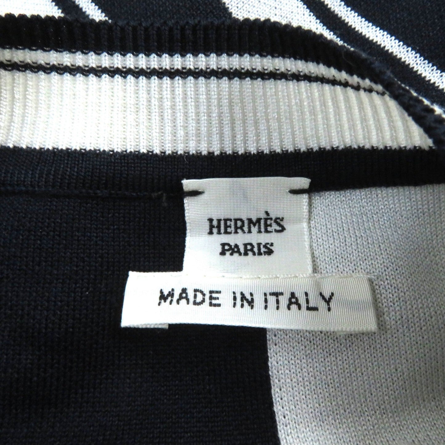Hermes Short Sleeve Knit Silk Navy White Chaos Women 38