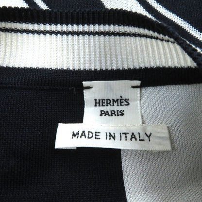 Hermes Short Sleeve Knit Silk Navy White Chaos Women 38