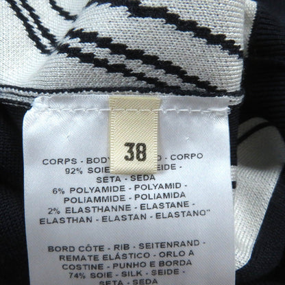 Hermes Short Sleeve Knit Silk Navy White Chaos Women 38