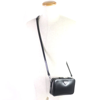 Prada Shoulder Bag 2Vh173 Brushed Leather Black Brick Mens