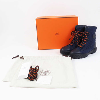 Hermes Short Boots Leather Parachute Fabric Marin Fresh Women 39