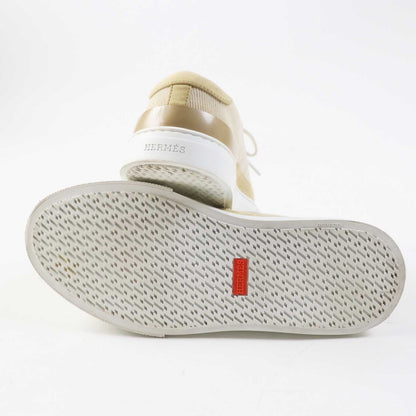 Hermes Sneakers 222189Z Suede Leather, Rubber, Corduroy Beige White Deep Women 38 1/2