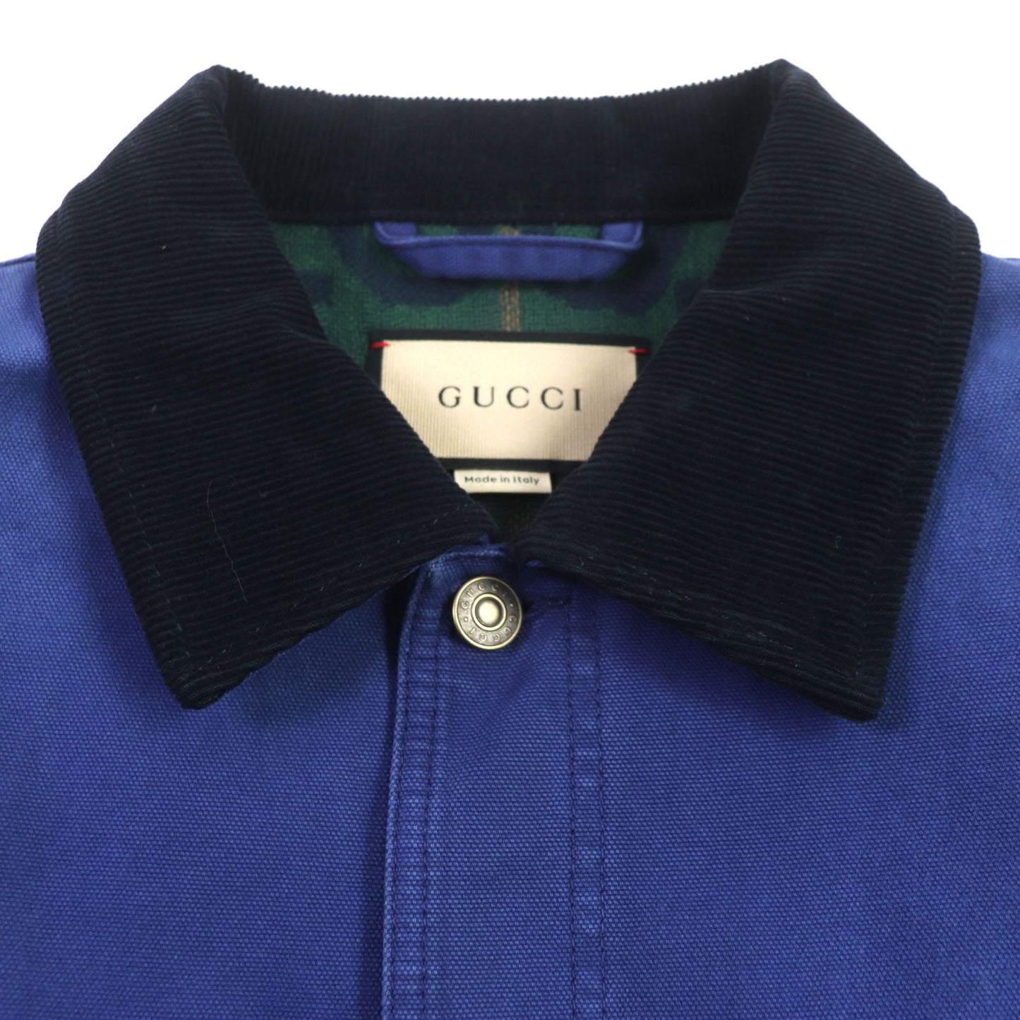 Gucci Blouson 709636 Xdb39 Cotton Blue Padded Jacket Corduroy Collar, Gg Check Pattern On The Back