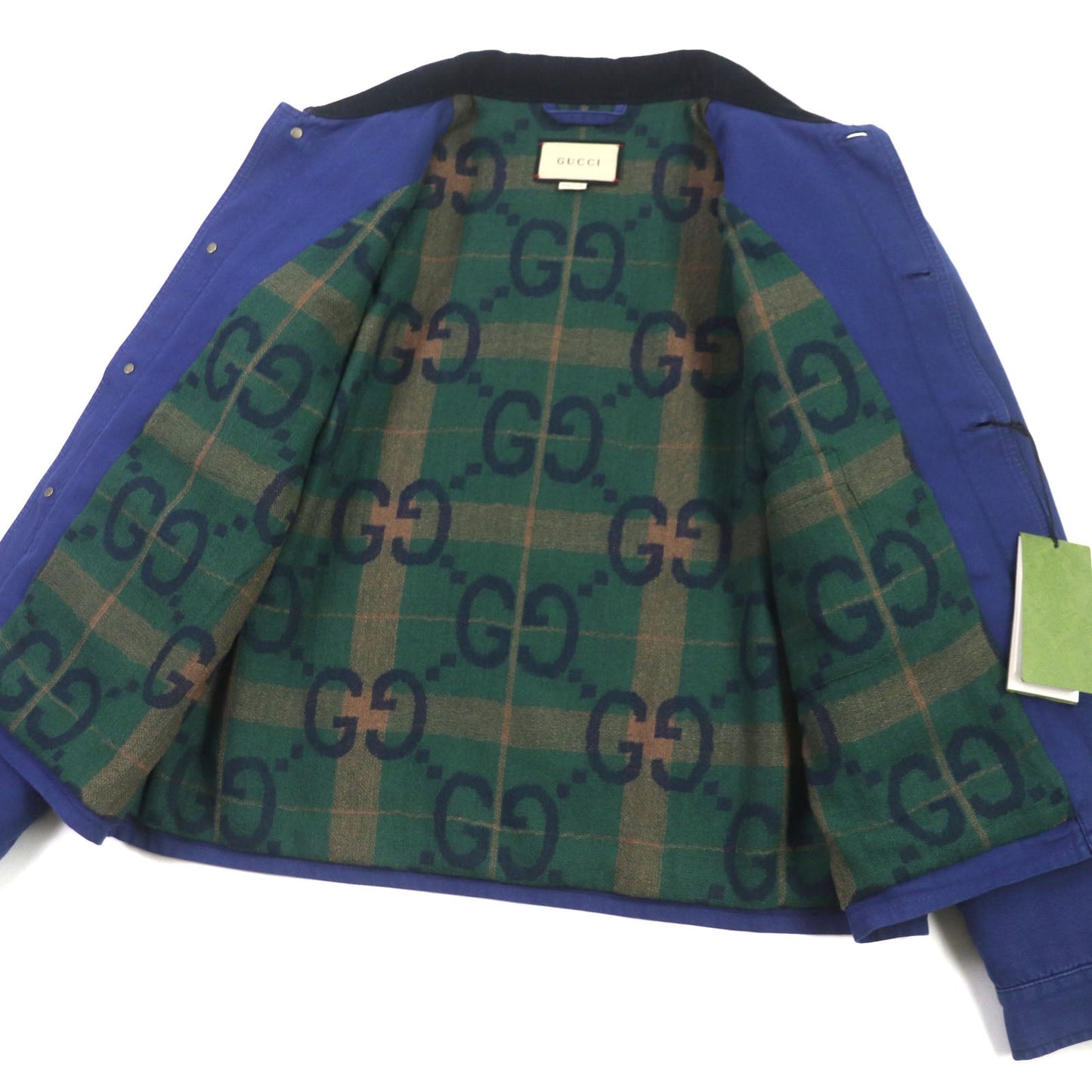 Gucci Blouson 709636 Xdb39 Cotton Blue Padded Jacket Corduroy Collar, Gg Check Pattern On The Back