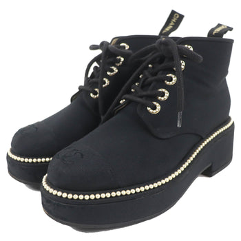 Chanel Short Boots G35367 Fabric Black Women 37 C