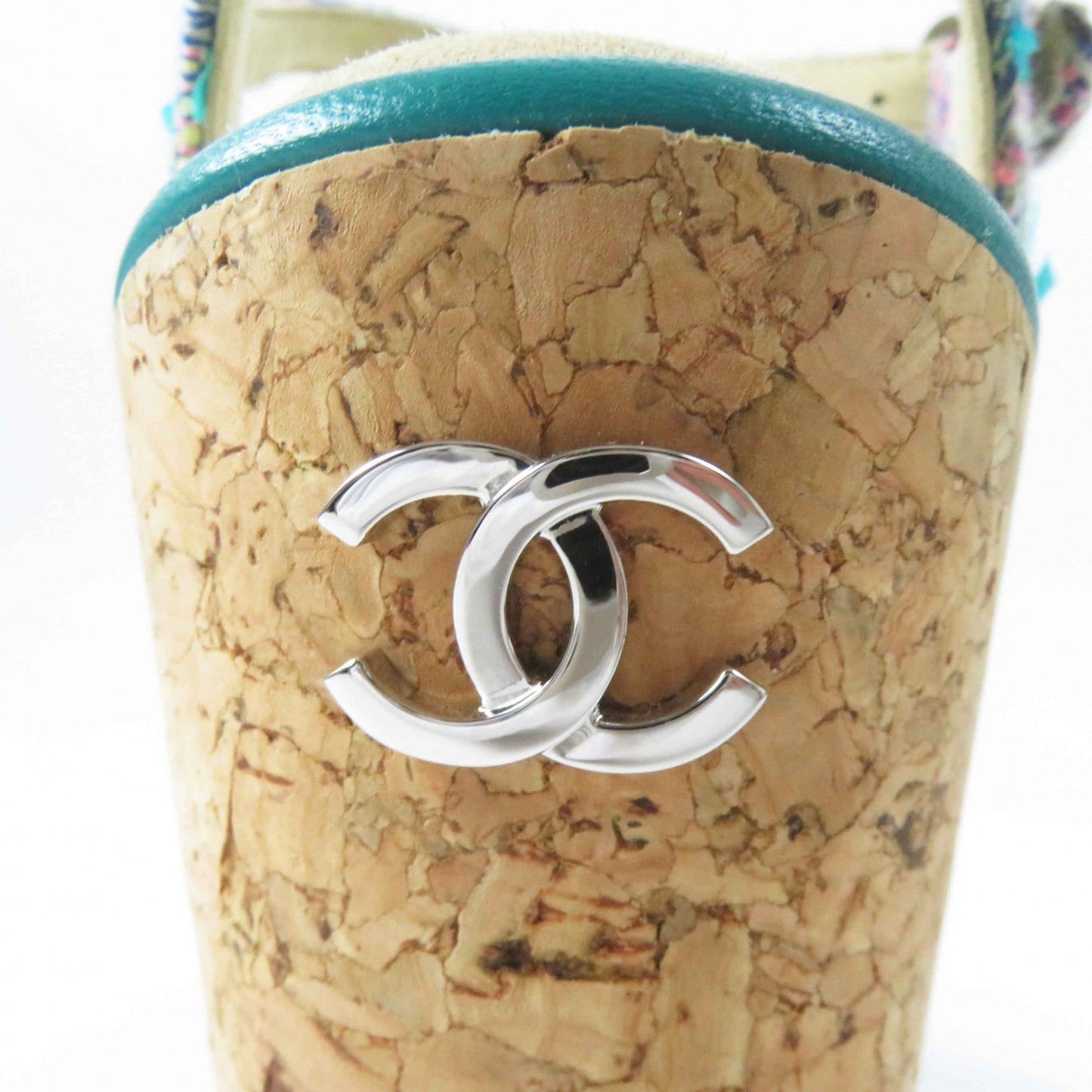 Chanel Sandals G39812 Tweed, Leather, Cork Multi Wedge Sole Women 37 1/2 C