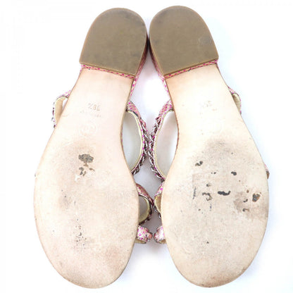 Chanel Mule Leather Pink Type Coco Markmetal Flat Sandals With Dot Pattern Chain Women 35 1/2