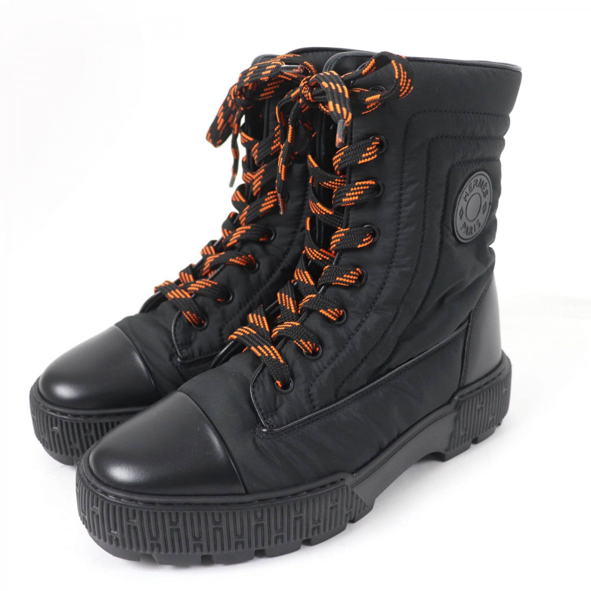 Hermes Short Boots Parachute Fabric , Leather Black Fresh Women 37