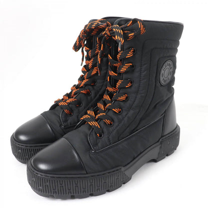 Hermes Short Boots Parachute Fabric , Leather Black Fresh Women 37