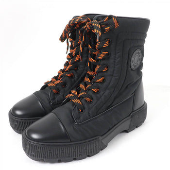 Hermes Short Boots Parachute Fabric , Leather Black Fresh Women 37