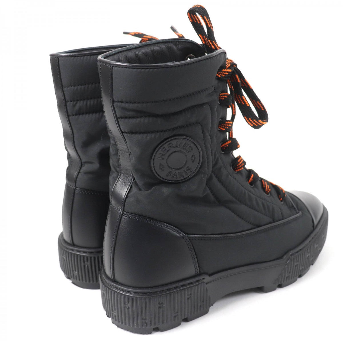 Hermes Short Boots Parachute Fabric , Leather Black Fresh Women 37